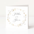 Greeting card with floral wreath and 'Father of the Groom' text on a white background