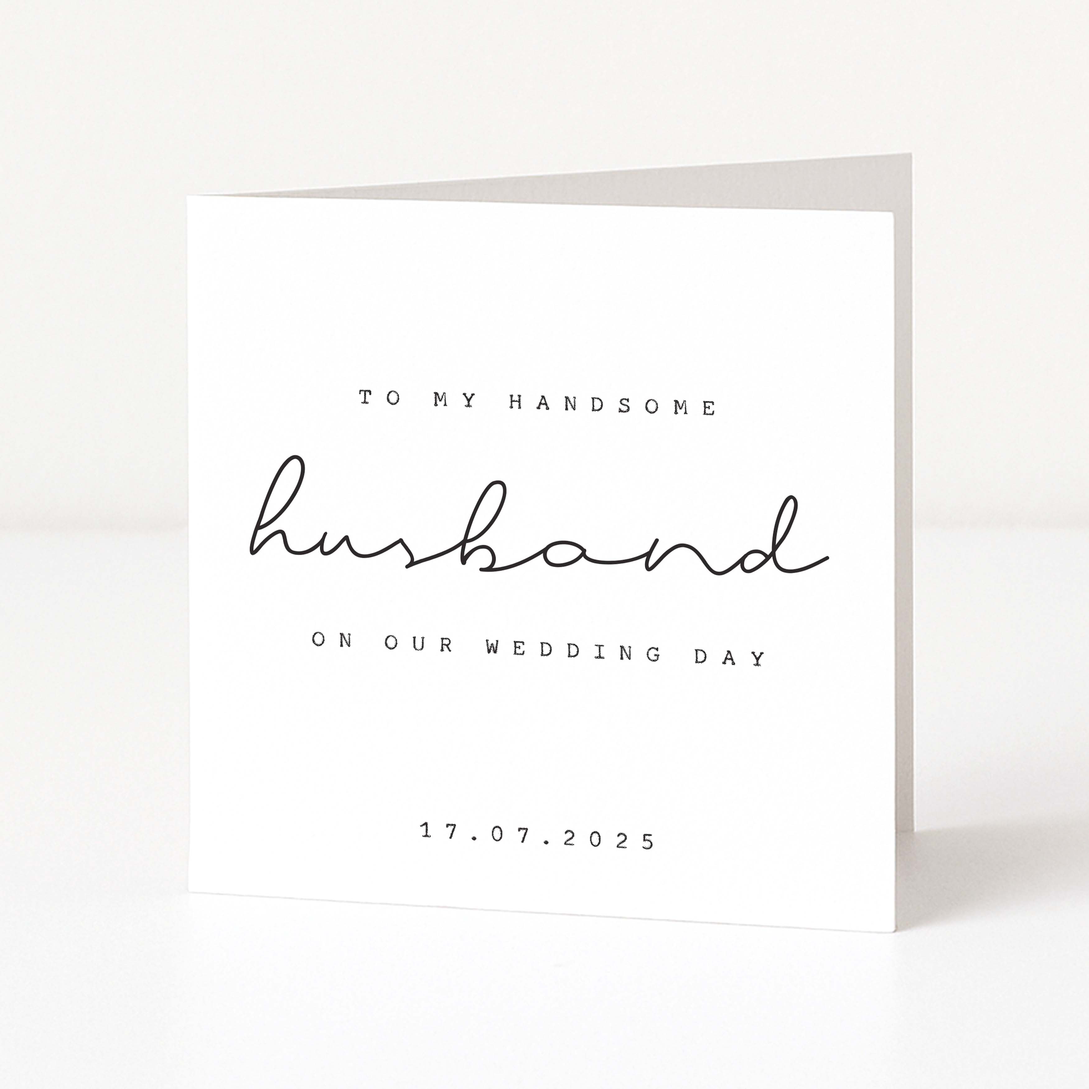 Greeting card for a husband on their wedding day with personalized date.