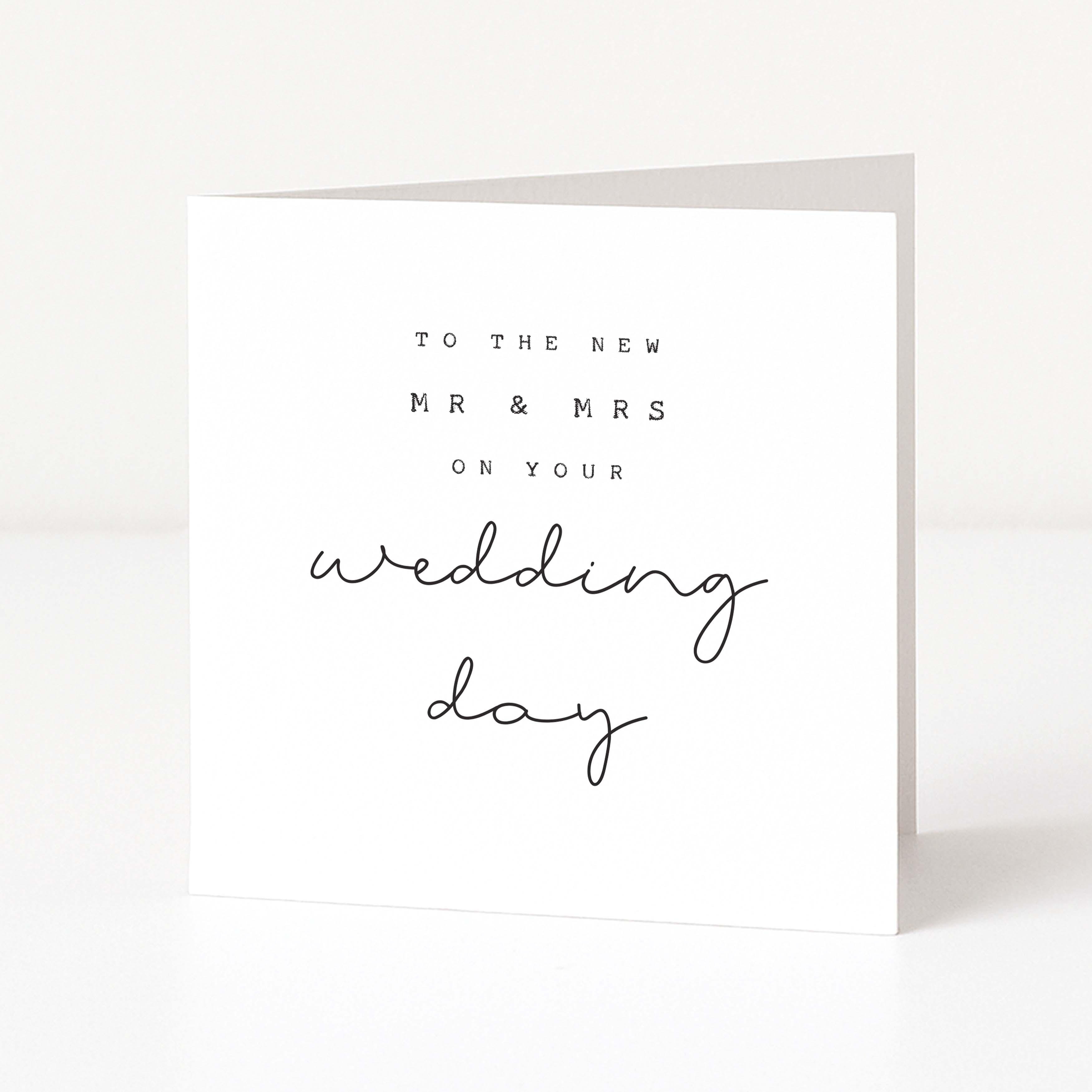 Greeting card with 'To the new Mr & Mrs on your wedding day' text on a white background