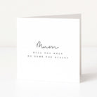 Greeting card with 'Mum, will you walk me down the aisle?' text on a white background