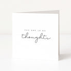 Greeting card with 'You are in my thoughts' text on a white background