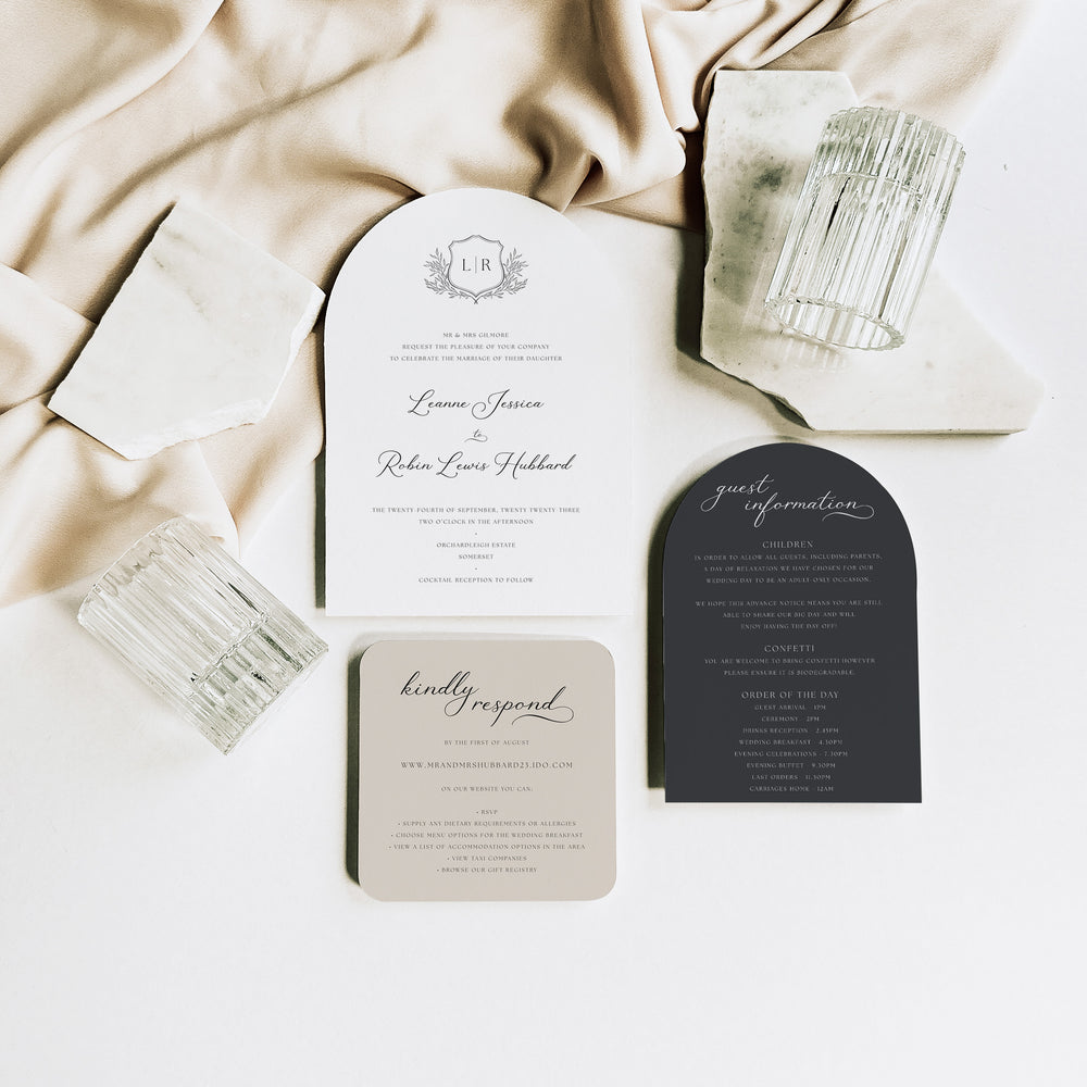 Monogram Arched Wedding Invitation Suite - Westminster Collection, Elle Bee Design