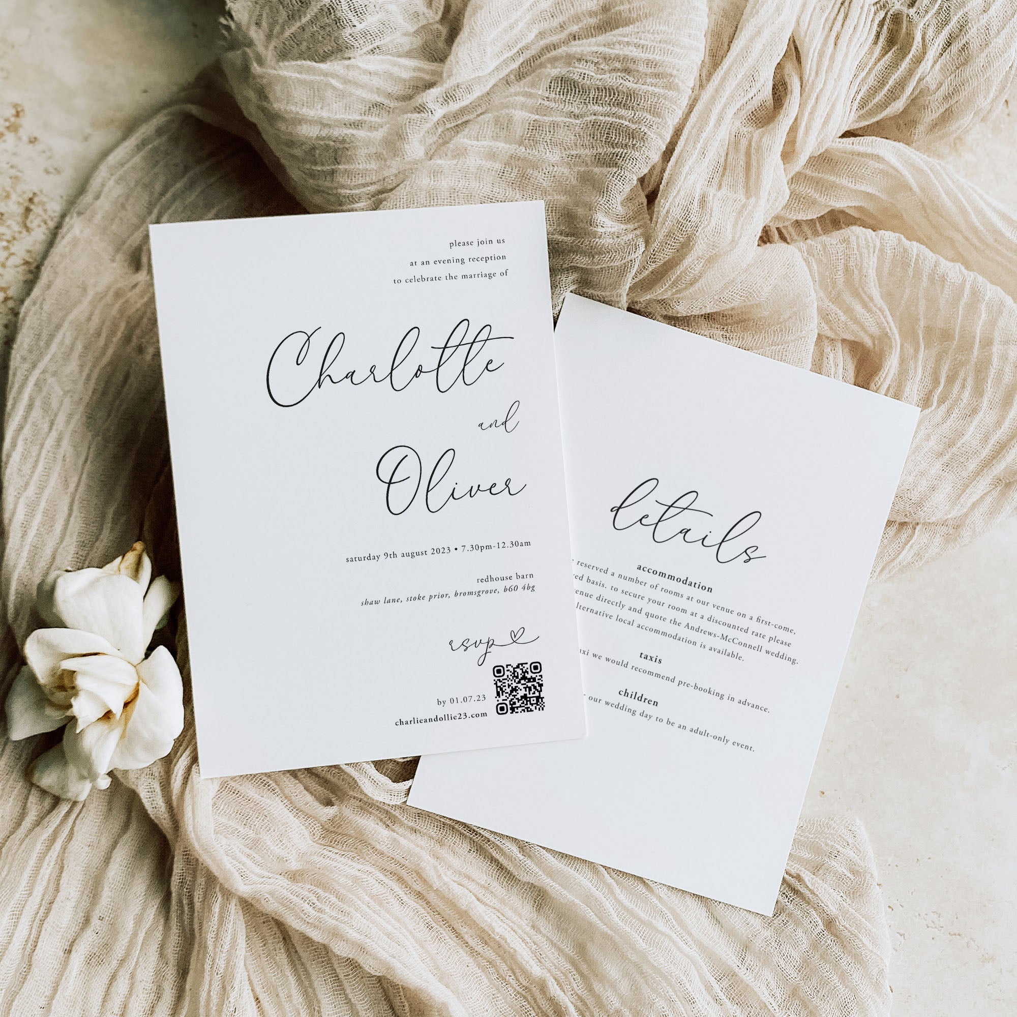 Classic Wedding Invitation Evening Wedding Invite Elle Bee Design Elle Bee Design Limited