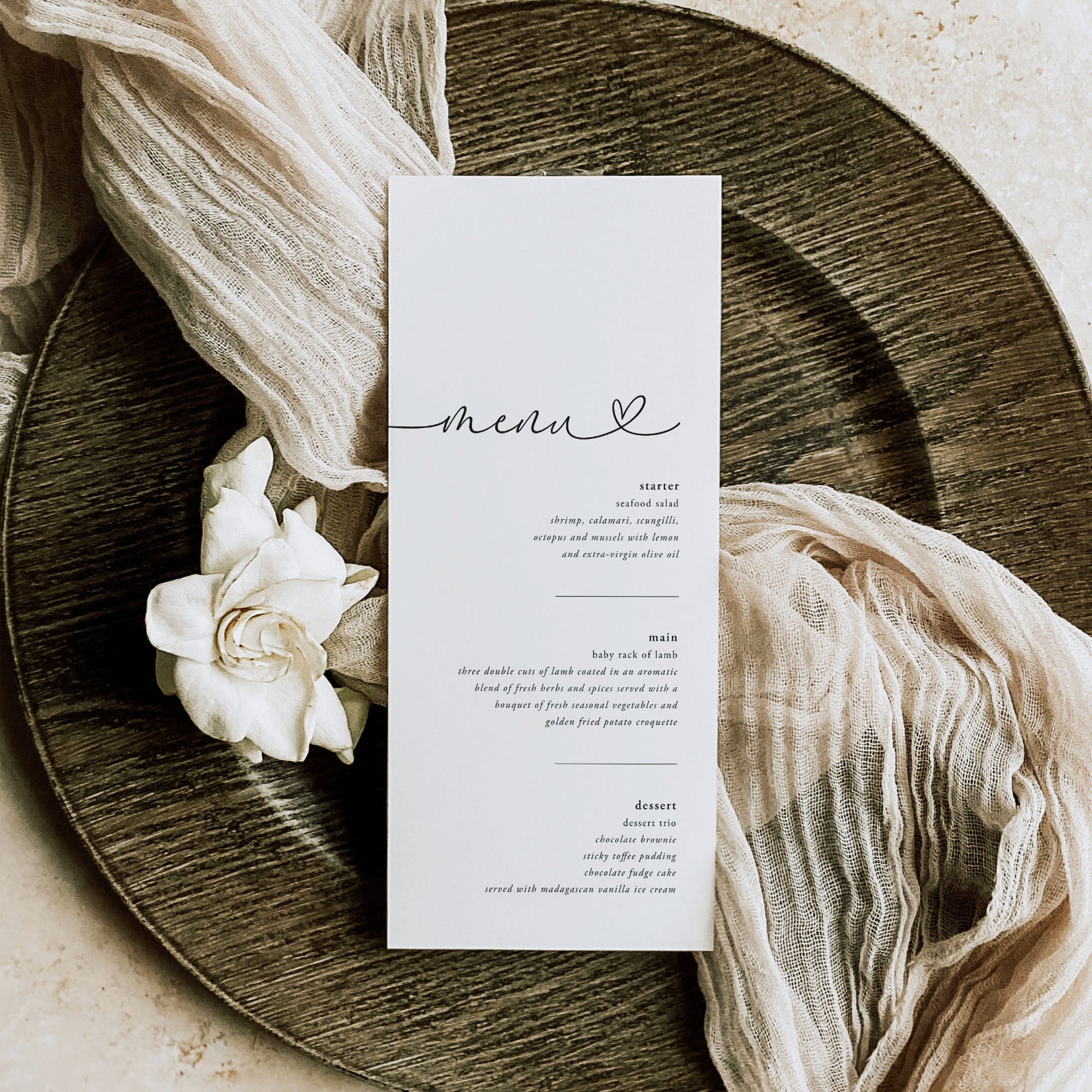 Modern Wedding Menu Card - Windsor Collection, Elle Bee Design