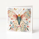 Greeting card with a colorful butterfly illustration on a white background