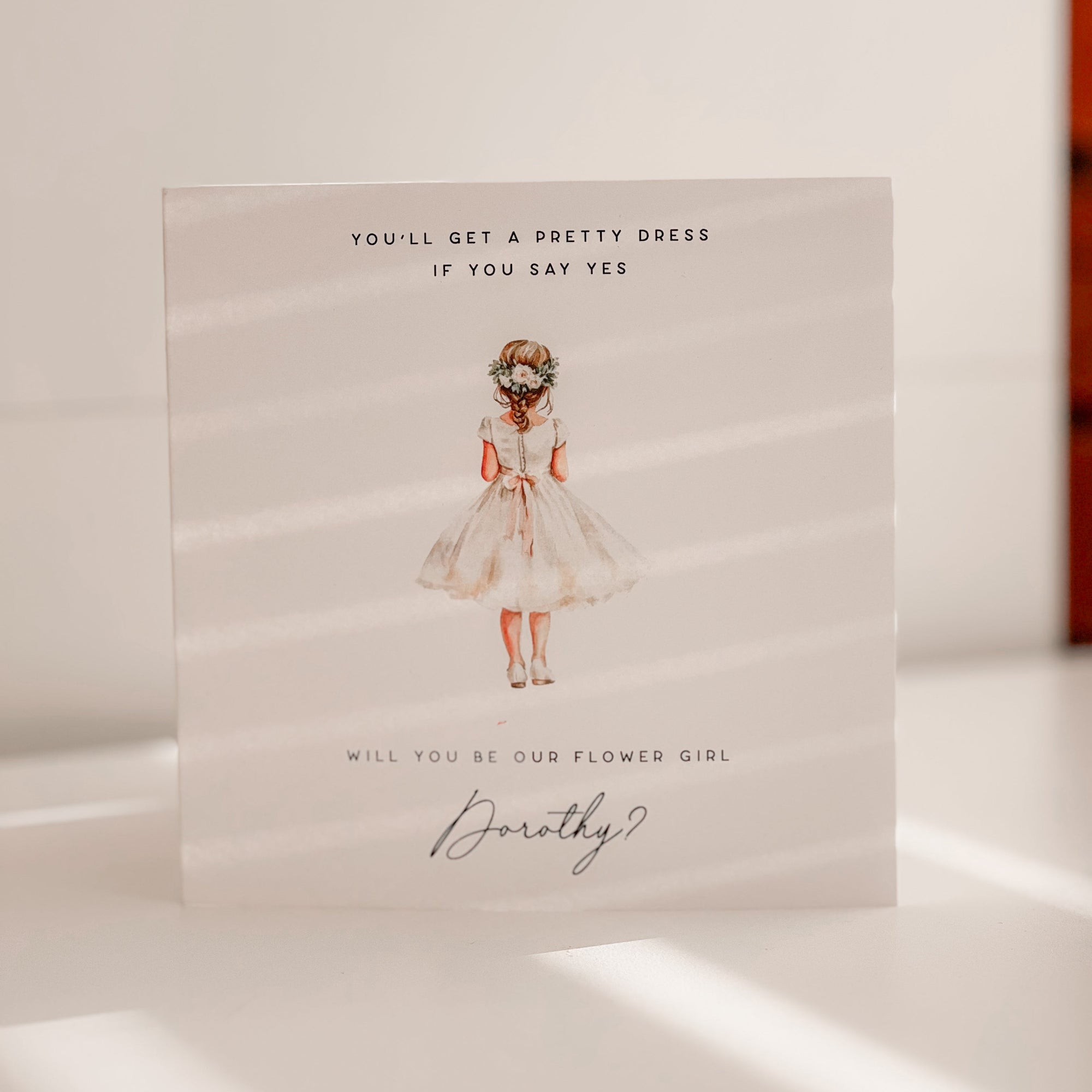 personalised flower girl card with little girls name