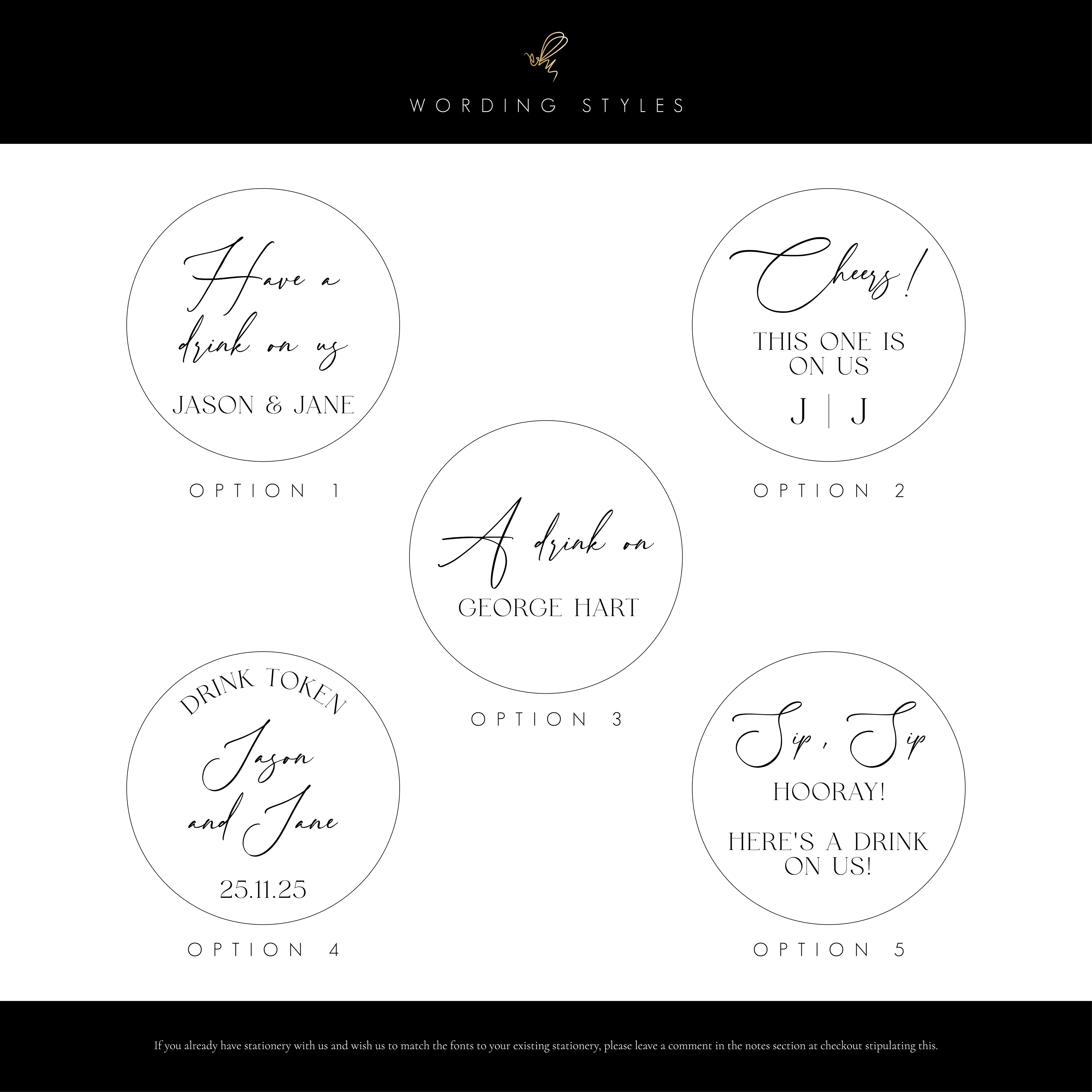 wording for acrylic free drink tokens