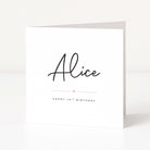 Greeting card with 'Alice' and 'Happy 16th Birthday' text on a white background