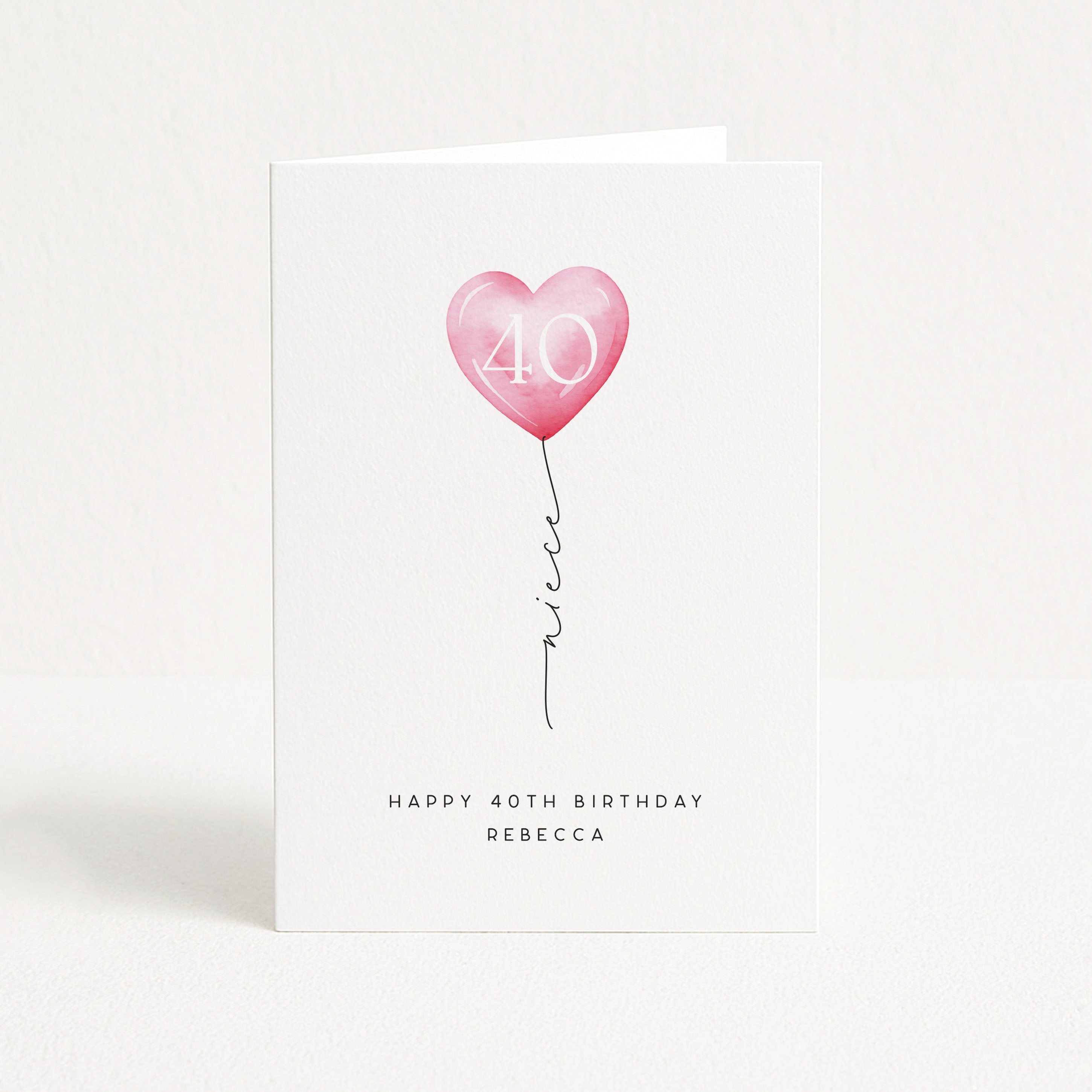 40th Birthday Card with Pink Balloon and Personalised Text