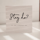 modern stag do proposal card with white background