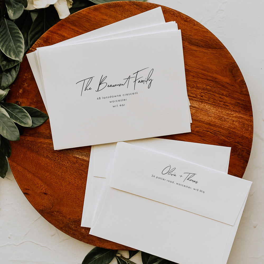 Our hugely popular Chelsea collection features a bold and simple typeface, accompanied by a modern secondary font. Contemporary wedding invitation, Simple wedding invitation, modern wedding invitation, stylish wedding invitation, evening wedding invitation, envelope stickers, envelopes liners.