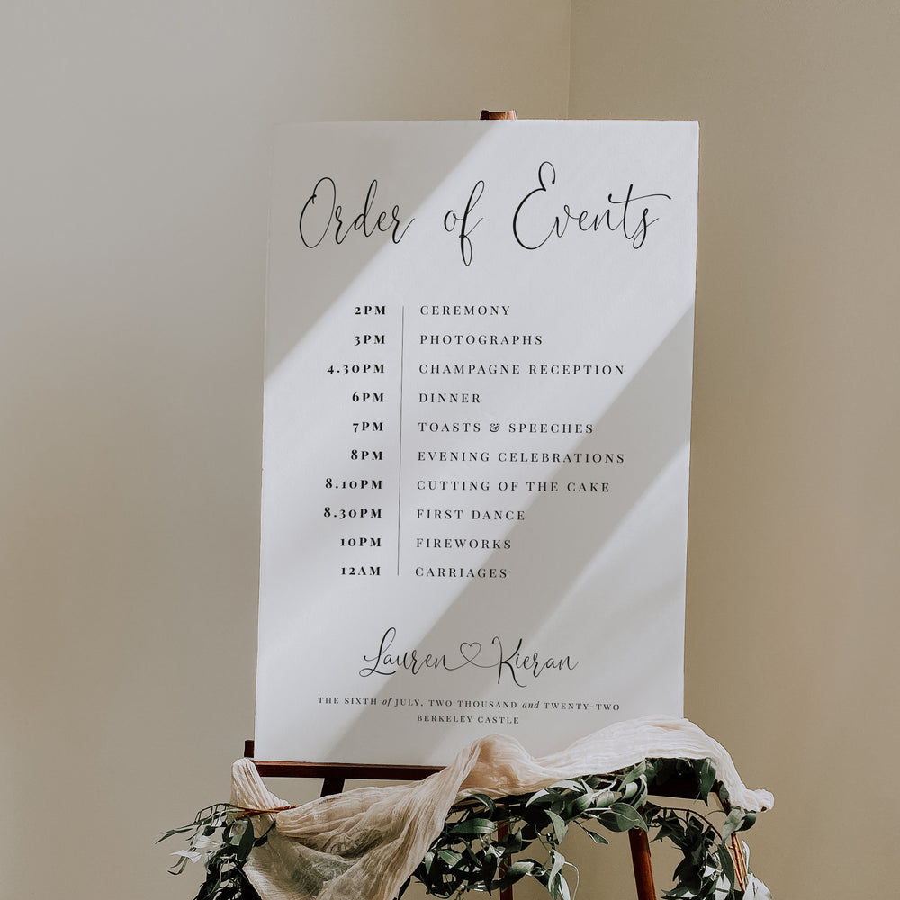 Simple Wedding Order of Events Sign - Finchley Collection, Elle Bee Design