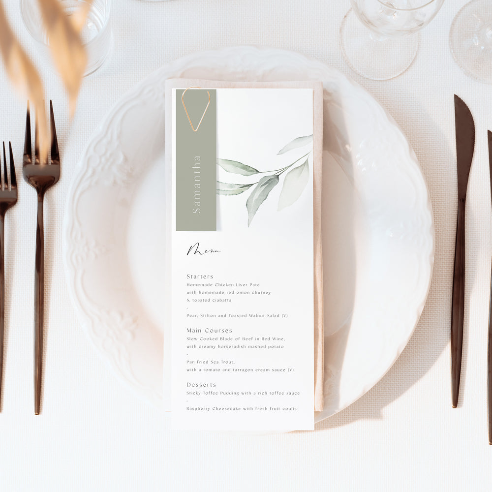 Modern Botanical Wedding Menu Card - Mansion House Collection, Elle Bee Design