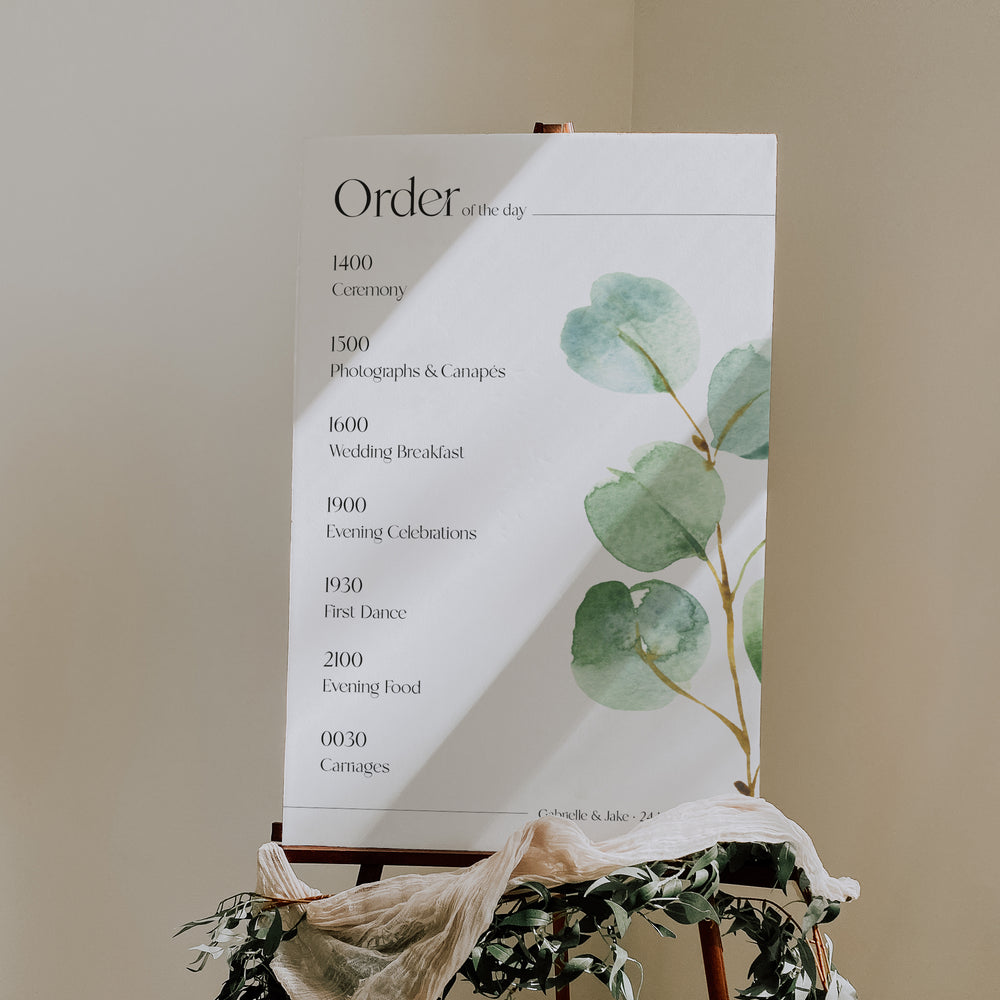 Eucalyptus Wedding Order of the Day Board - Northwood Collection, Elle Bee Design