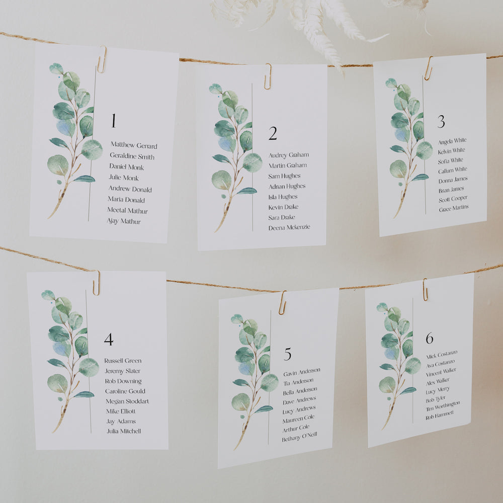 Eucalyptus Wedding Table Plan Cards - Northwood Collection, Elle Bee Design