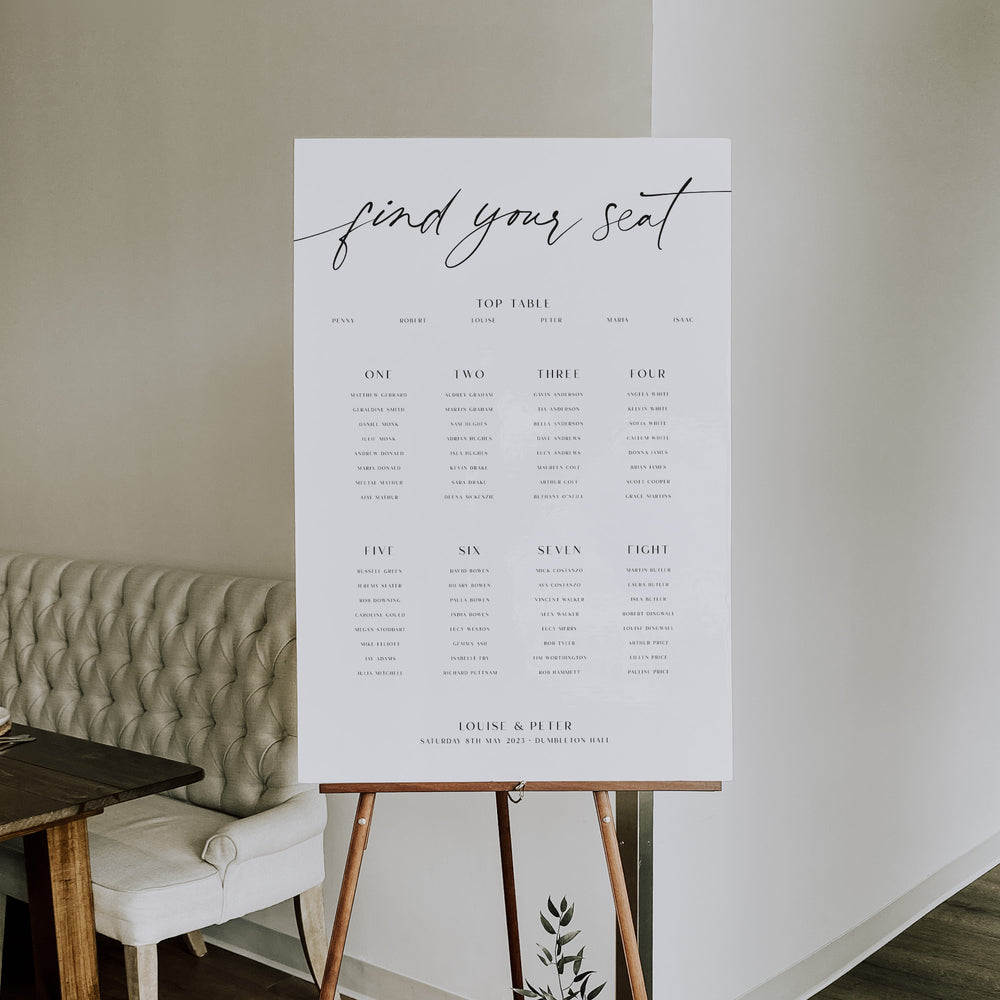 Modern Script Wedding Table Plan - Portobello Collection, Elle Bee Design