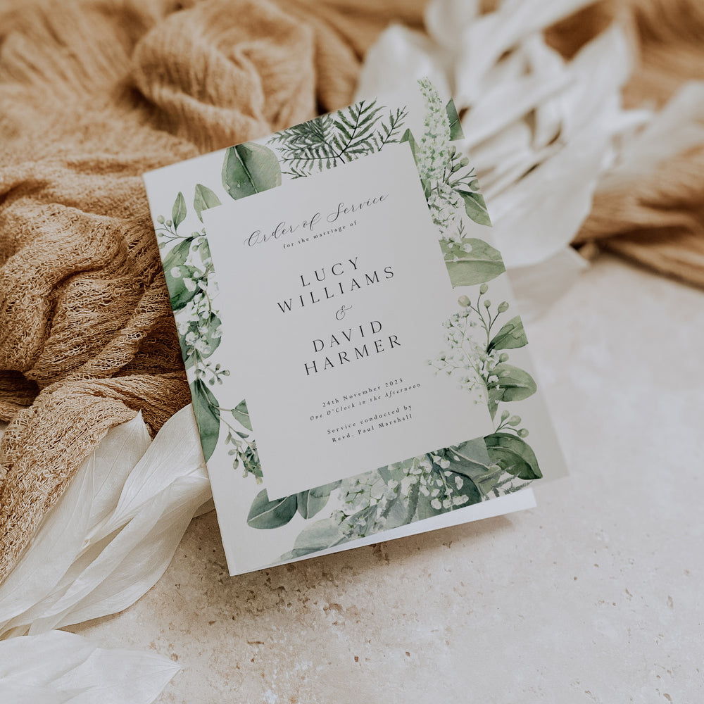 Greenery Order of Service Booklet - Warwick Collection, Elle Bee Design