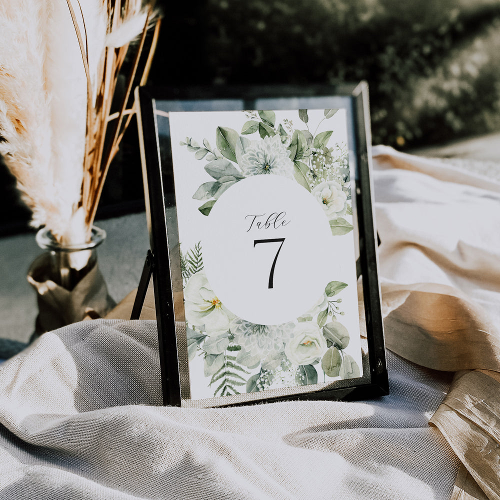 Greenery Wedding Table Number - Warwick Collection, Elle Bee Design