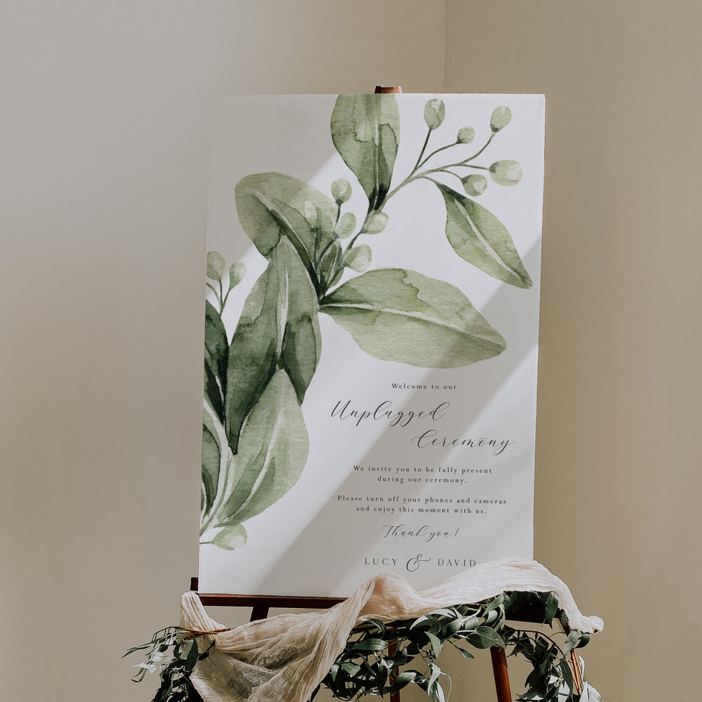Greenery Unplugged Ceremony Sign - Warwick Collection, Elle Bee Design