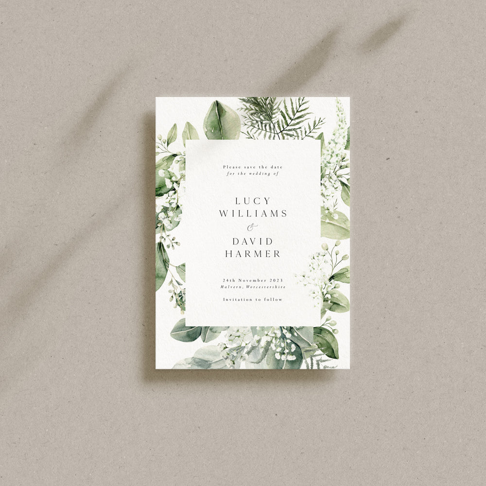 Greenery Save the Date Card - Warwick Collection, Elle Bee Design